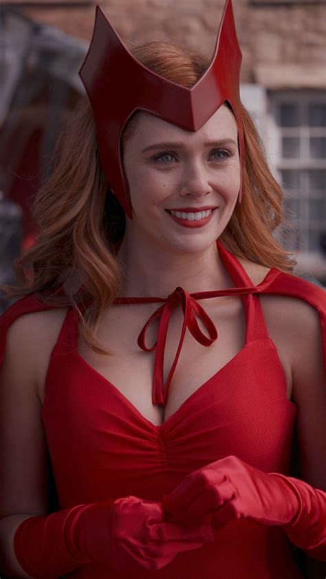 1080x1920 Resolution Elizabeth Olsen Red Dress Halloween In Wandavision