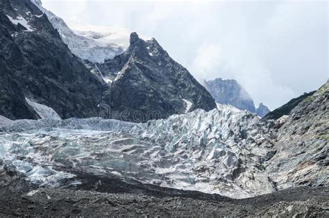 Cold Harsh Nature Of Mount Ushba Rocks And Glacier Stock Photo Image