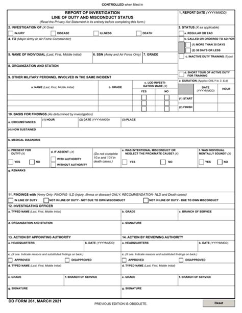 Dd Form 261 Download Fillable Pdf Or Fill Online Report Of