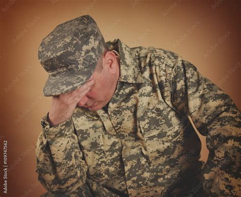Sad Stressed Military Army Man Stock Photo Adobe Stock