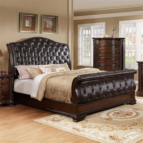 Buy Crown Mark B Sheffield Queen Sleigh Bed In Brown Faux Leather Online