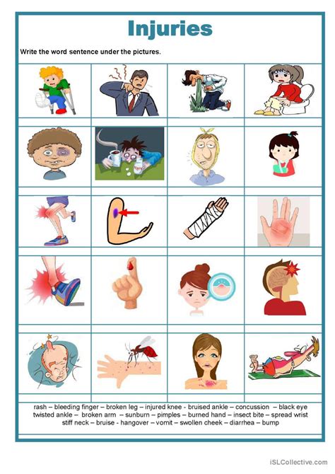 Health Injuries Pictionary Pictur English Esl Worksheets Pdf And Doc