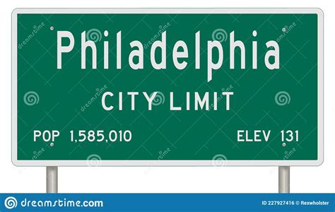 Philadelphia Road Sign Showing Population And Elevation Stock