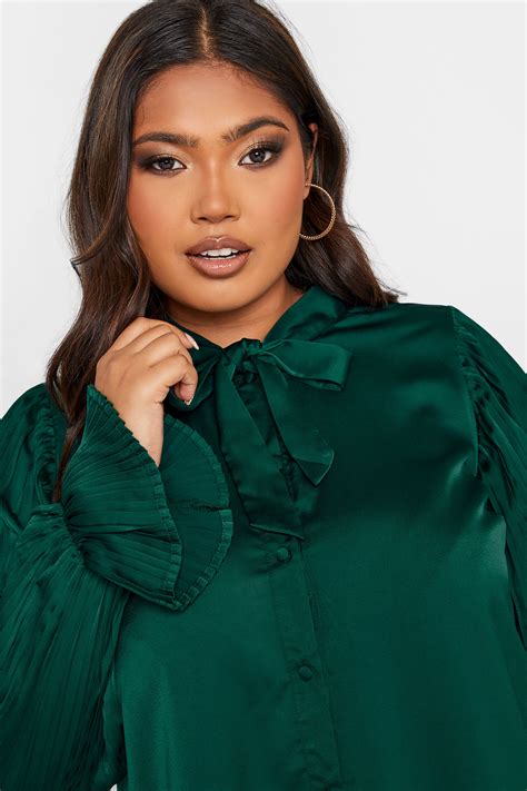 plus size yours london green satin pleat blouse yours clothing