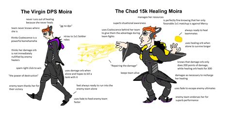 the virgin dps moira vs the chad 15k healing moira r overwatch memes