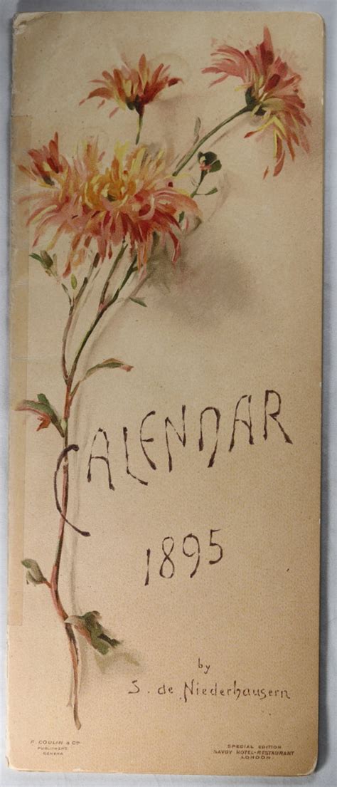 1895 Calendar By S De Niederhausern Savoy Hotel London Chadbourne