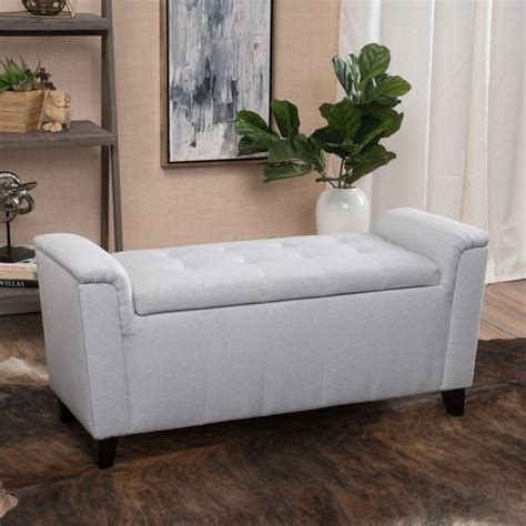 Alden Tufted Fabric Armed Storage Ottoman Bench By Christopher Knight