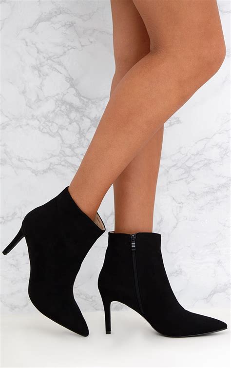 Black Mid Heel Pointed Ankle Boots Shoes Prettylittlething