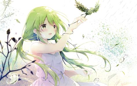 Download 1920x1200 Anime Girl Green Hair Smiling White