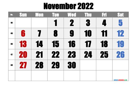 Printable Calendar November 2022 6 Templates