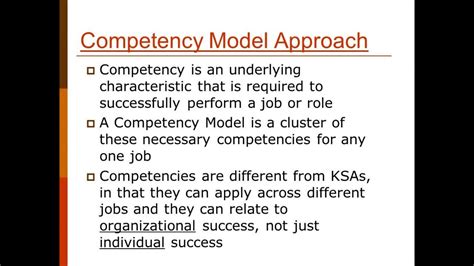 It is a way to determine the nature of the job and the duties employee has. job analysis of competency Model approach - YouTube