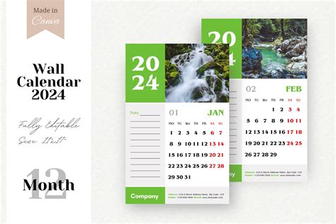 Canva Frame Wall Calendar 2024 Template Graphic By Waliullah Solutions