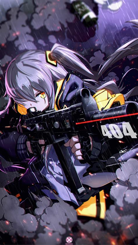 Hd Wallpaper Girl With Weapon Anime Girls Machine Gun Yellow Eyes