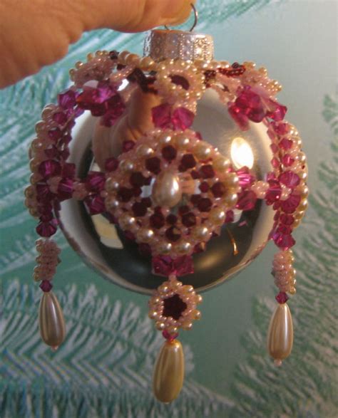 Beaded Ornament Cover With Crystals And Pearls Weihnachten