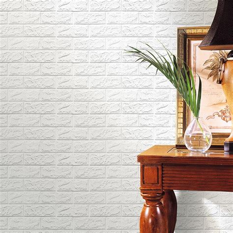 NK HOME Peel and Stick 3D Wall Stickers Panels White Brick Wallpaper ...