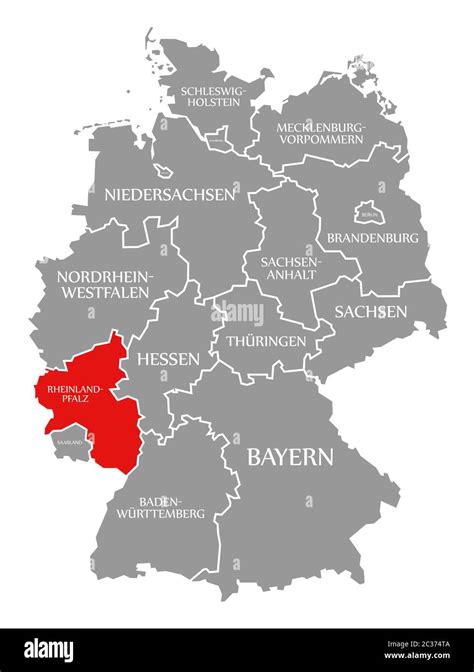 Rheinland Pfalz Rot Markiert In Der Karte Von Deutschland