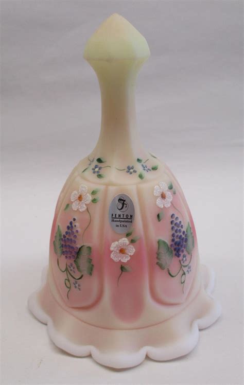 Fenton Burmese Glass Bell Hand Painted New Century Collection 65 Tall