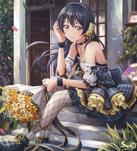 Wallpaper Love Live Anime Girls Sonoda Umi Sitting Flowers