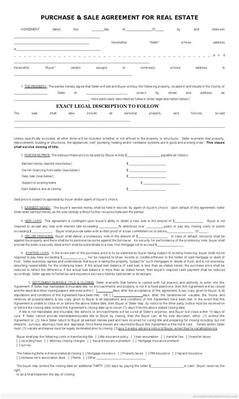 Sample Printable Sales Contract For Buying Subject 2 Form Real Estate
