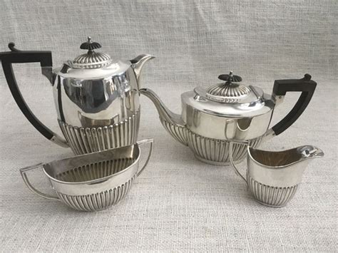 Ornate Vintage Four Piece Silver Plated Semi Fluted Design Tea Set