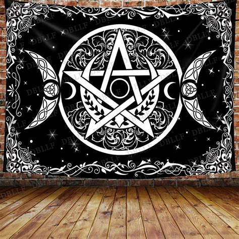 Dbllf Wiccan Tapestry Triple Moon Tapestry Large 80x 60 Pentagram