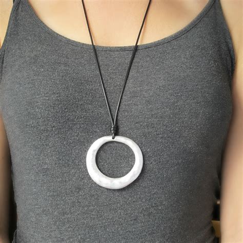 Silver Circle Pendant Necklace Long Necklaces For Women Long Etsy