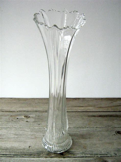 Antique Depression Glass Vase Tall Clear Glass Vase