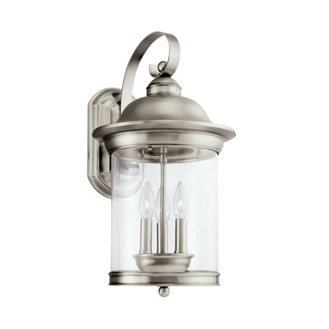 Brushed nickel outdoor ceiling lights 8 items. Sea Gull Lighting Hermitage 3-Light Antique Brushed Nickel Outdoor Wall Mount Lantern-88083EN ...