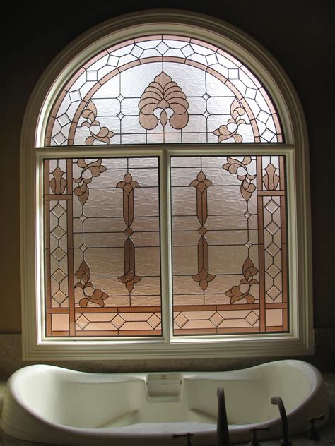 Textured and stained glass are combined. Hand Crafted Stained Glass Bathroom Window by The Looking ...