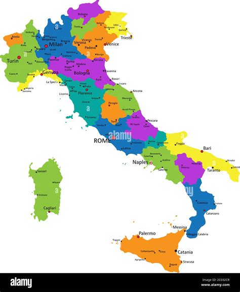 Mappa Politica Italiana Colorata Con Strati Chiaramente Etichettati E