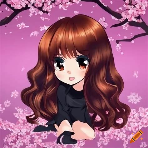 Cute Chibi Girl Under Cherry Blossom Tree