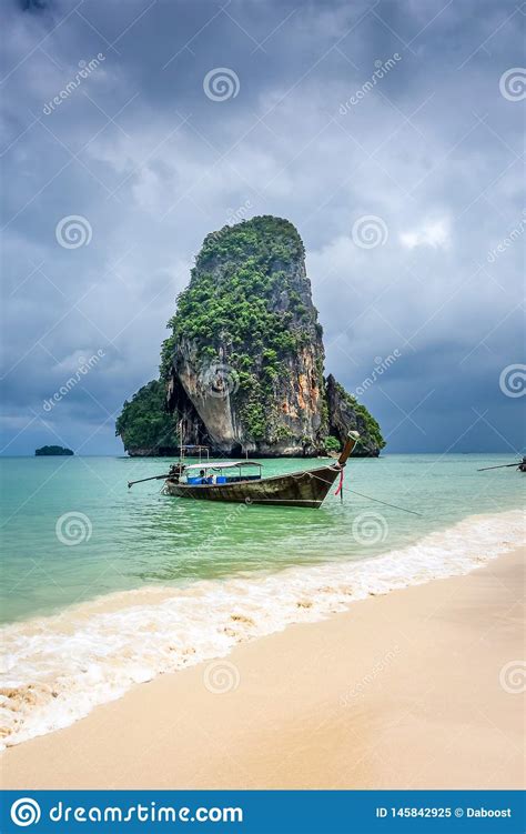 Long Tail Boat On Phra Nang Beach Krabi Thailand Stock Image Image