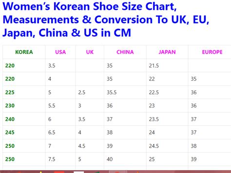 Korean Shoe Size Charts Conversion Measurements For Men