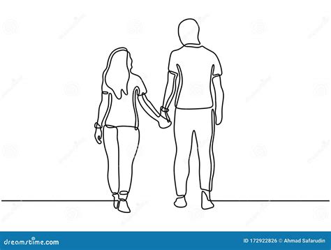 One Line Drawing Couple Holding Hands Romantic Theme Design Vector