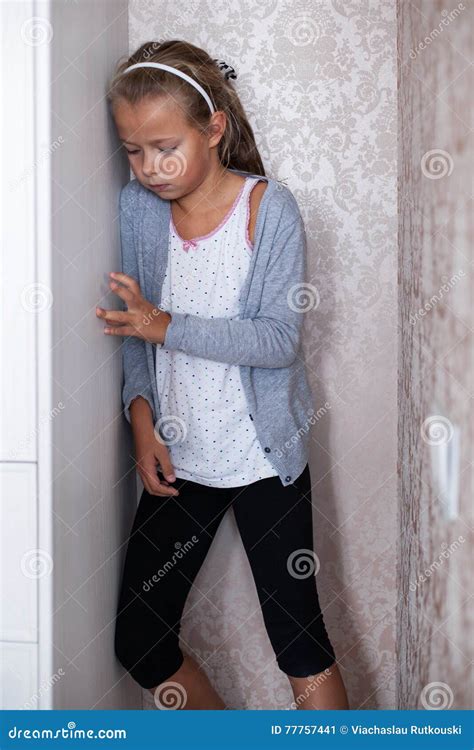 Little Sad Girl Standing In The Corner Stock Image Image Of Alone