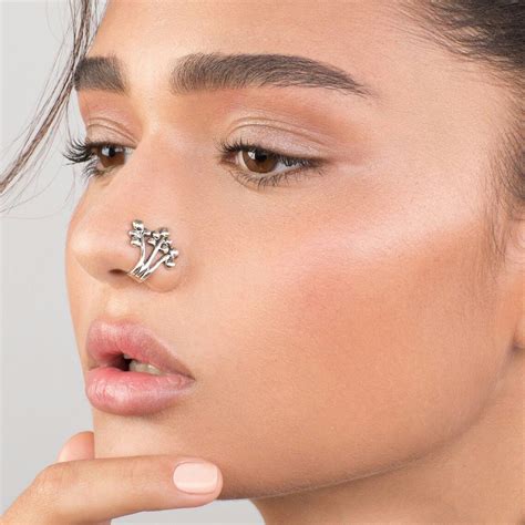 Silver Berries Nose Cuff Faux Nose Ring Fake Nose Hoop Etsy Faux