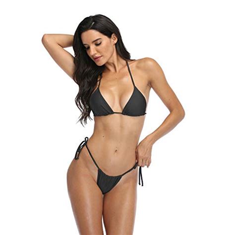 Sherrylo Thong Bikini Bathing Suit Black Triangle Top Brazilian Thongs Bottom Sexy Bikinis For