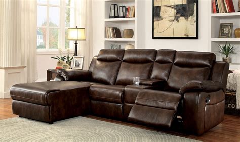 The majority of our leather sofas are made by skilled artisans in north carolina, who route and assemble the frames, cut and stitch the leathers, and upholster the finished leather sofa. Sectional Sofa Console Recliner Modern Brown Leatherette ...