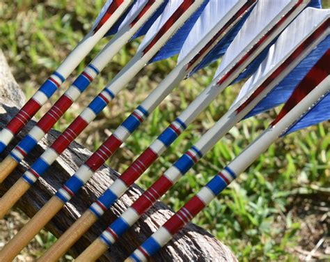 Archery Arrows Wood Arrows Red White And Blue Arrows Etsy