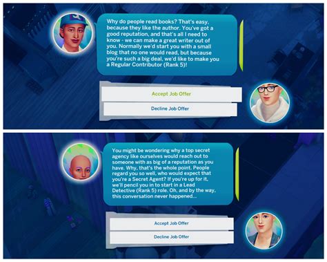 My sim just got offered two jobs. Secret Agent vs Writing Career? Which