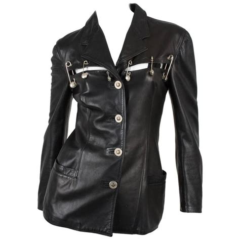 Gianni Versace 1994 Jacket Safety Pins Black Leather For Sale At