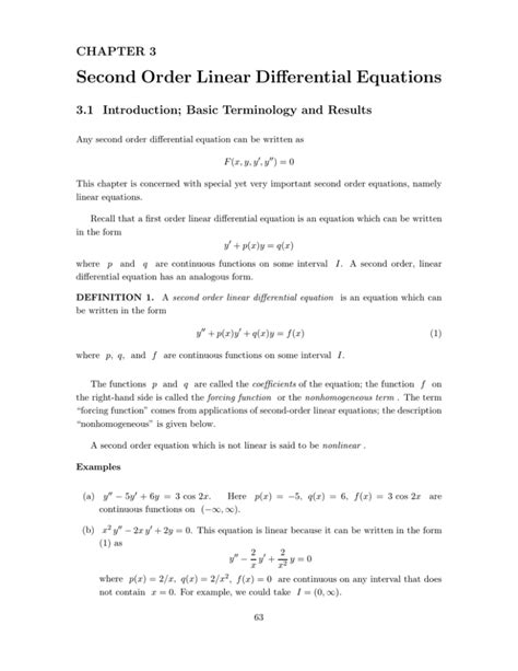 Second Order Linear Differential Equations