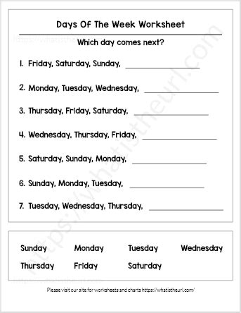 Days Of The Week Worksheets Your Home Teacher