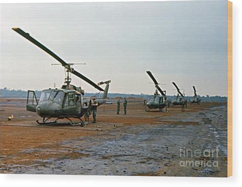 Huey Bell Uh 1 Iroquois Helicopter Pleiku Vietnam 1969 Wood Print By