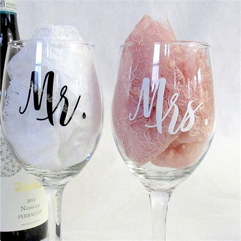 Mr And Mrs Wine Glasses Sticker Newlyweds Engagement Wedding T Champagne Glass Tanias Online