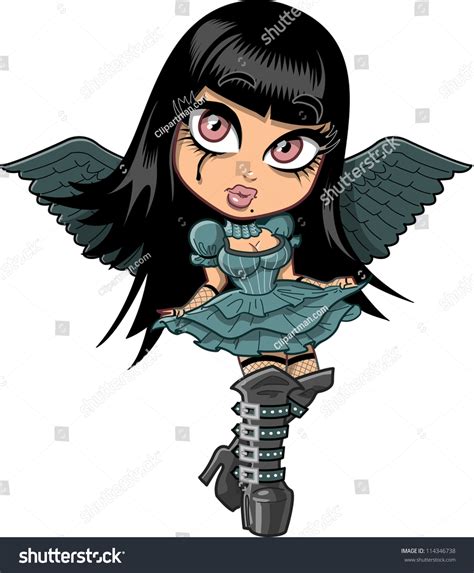 Cute Sad Goth Girl With Eyeliner Wings And Leather Boots