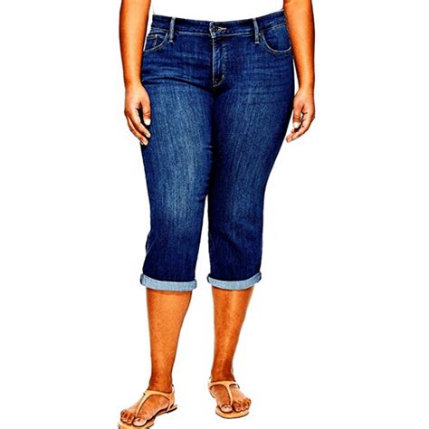 jack david women s plus size stretch mid rise blue denim jeans capri