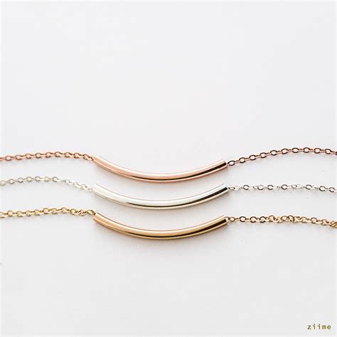 Curved Bar Necklace Dainty Gold Bar Necklace Long Gold Bar Etsy