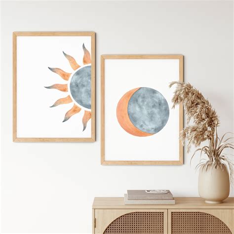 Boho Sun And Moon Wall Art Printable Bohemian Moon Wall Decor Abstract Sun And Moon Boho
