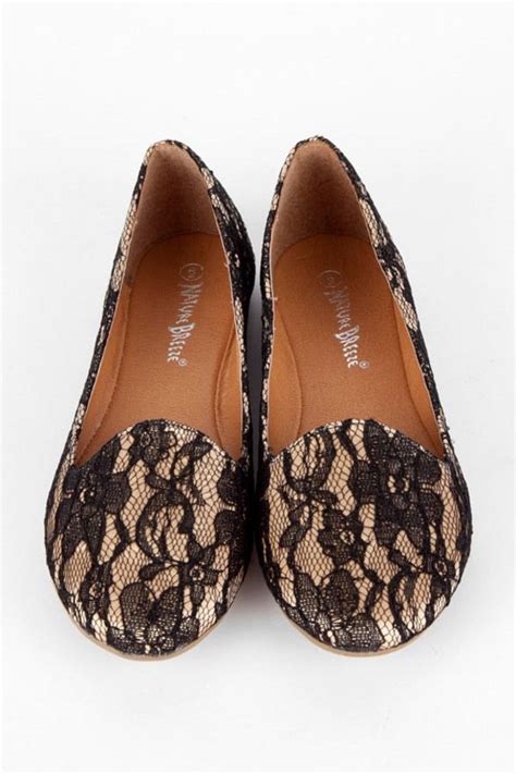 Leila Patterned Flats In Black Lace Black Lace Flats Lace Flats